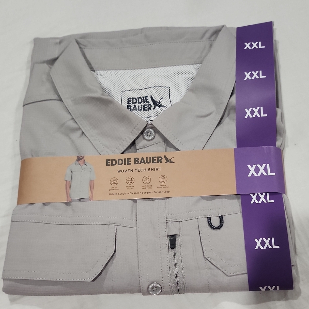 ☆☆HOST PIC ☆☆ Eddie Bauer Light Gray Woven Tech Shirt XXL NWT